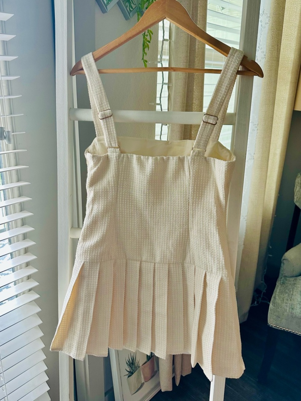 Showpo Cream Button-Front Pleated Mini Dress - Picture 5 of 8